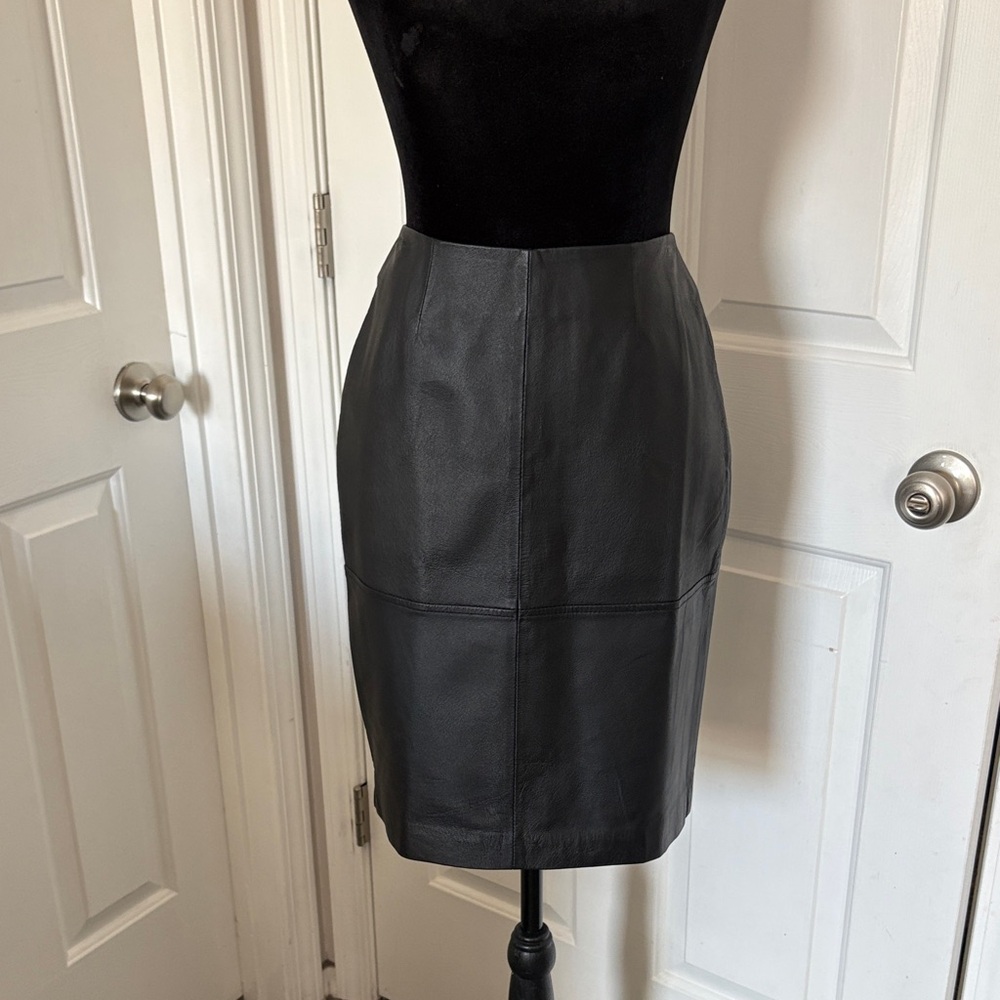 Newport News Vintage Black Leather Pencil Skirt